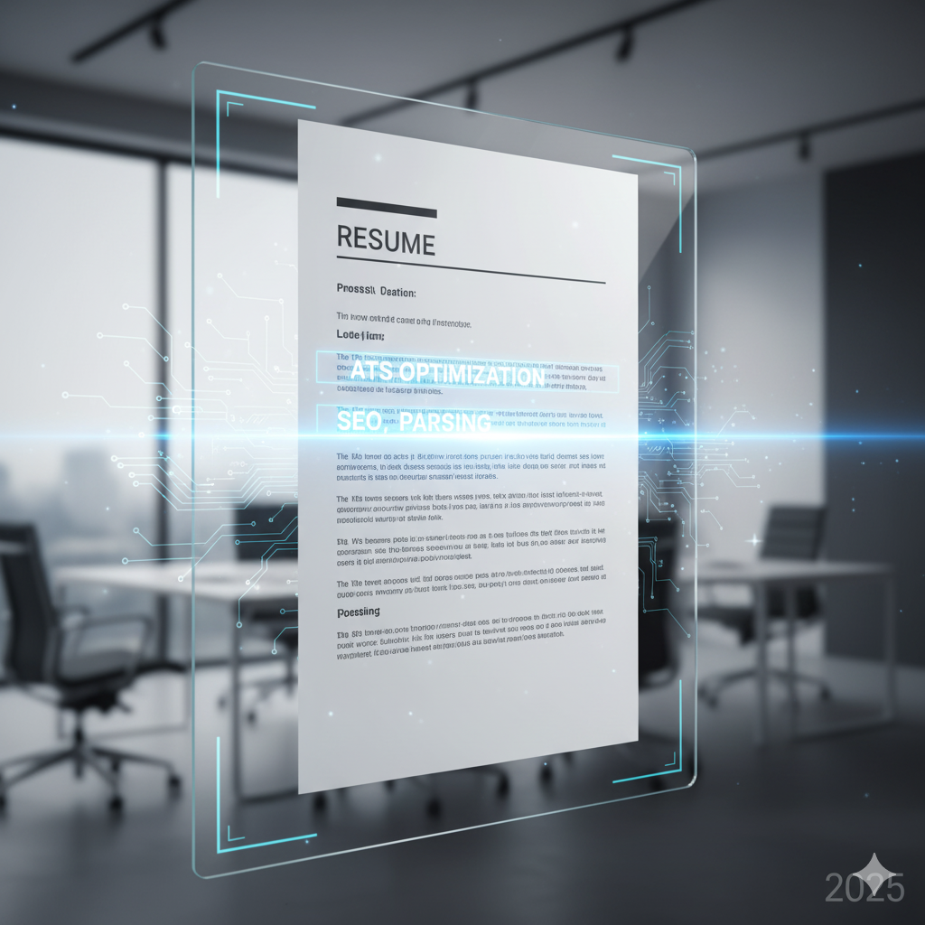 Conceptual art of a human head with a glowing digital brain highlighting skills, experience and accomplishments, with a printed resume unfolding in the foreground.